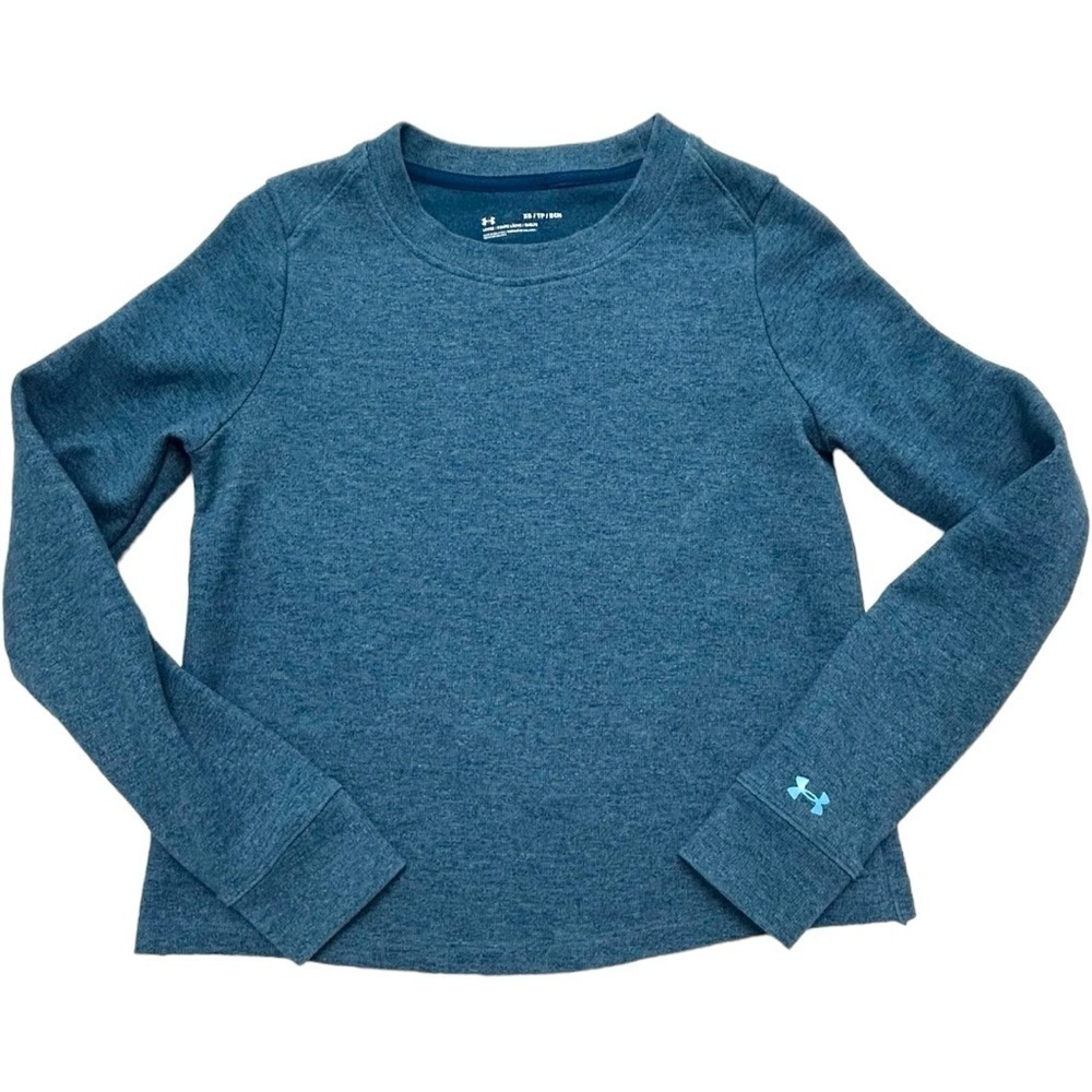 Under Armour Cropped Sweatshirt Criss Cross Split Back Womens Size XS Blue Green
